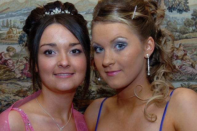 Smiles all round from Angeline and Lea at Maghera High School formal in 2007.