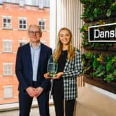 Ciara Morren receives her award in the Boardroom from Danske Bank’s Deputy CEO and Chief Financial Officer, Stephen Matchett