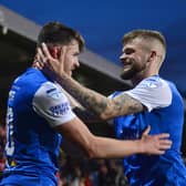 Larne’s Lee Bonis pictured after scoring his teams second goal during Friday night's game at Seaview. Picture By: Arthur Allison/Pacemaker Press