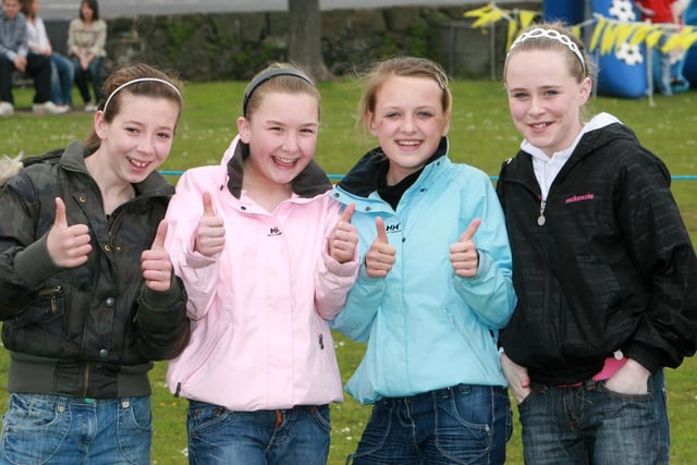 Enjoying Carrick's May Day 2008 entertainment in Marine Gardens were Lori Singleton, Jeni-Leigh Patterson, Gaby Thompson and Chantelle Frankum. Ct19-057tc