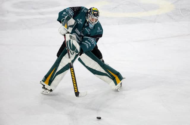 Belfast Giant netminder Tyler Beskorowany in action against the Guildford Flames in the second leg of the Challenge Cup semi-final at the SSE Arena. Picture: William Cherry/PressEye