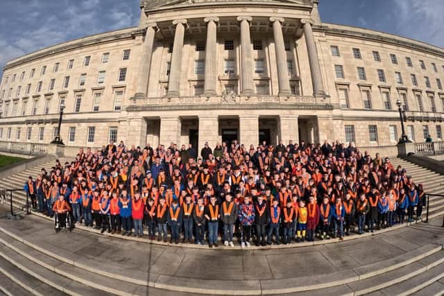 Members of County Tyrone Junior Orange Lodge on the steps of Parliament Buildings. Credit: Submitted