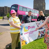 Celebrating the new partnership between Translink and Learning Disability Pride are, from left, Joanna McCosh, Thomas Haighton, Learning Disability Pride organiser; Danielle Campbell, Translink accessibility manager and Anna Louise Scott.  Photo by Aaron McCracken