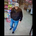 Martin Bonnar is believed to be wearing jeans, a black Harrington jacket and black Adidas trainers as seen in this image which was taken from CCTV footage in the Spar on the Whitewell Road. Picture: released by PSNI