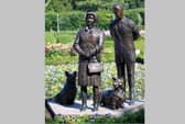 The new sculpture of Her Late Majesty Queen Elizabeth II stands adjacent to the statue of her late husband, Prince Philip. the Duke of Edinburgh in Antrim Castle Gardens. Picture: Stephen Davison / Pacemaker.