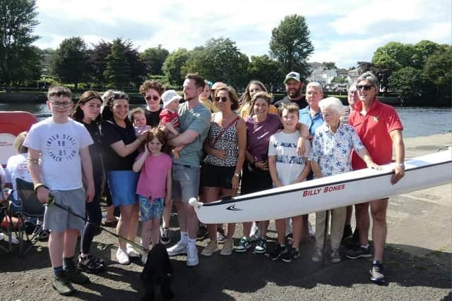 The Bones family at the naming ceremony for the 'Billy Bones' at Bann Rowing Club. Credit Glen Hesketh