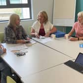 L-R Consultant Skin Cancer Nurse and Co-Chair of the Cancer Services User Forum Sheena Stothers, Macmillan Health and Wellbeing Co-ordinator Karen Kelly, Caroline Fleming, Helen O’Fee and Danny Rodgers. Pic credit: SEHSCT