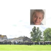 A large crowd of mourners gathered in Larne to support the family of eight-year-old Scarlett Rossborough (inset) as her funeral took place. Main image: Pacemaker
