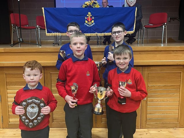 Junior section and Anchor Boy trophy winners: Danny Clarke, Matthew McKenzie, Toby Simpson, Alec Warnock and Seth Maguire.
