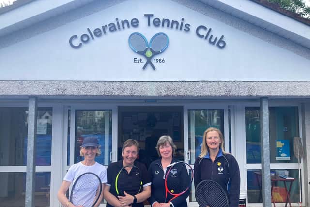 Shirley Sterne, Karen McCracken, Laura Douglas and Olivia Clarke pictured before playing Ballynafeigh in the Ladies Evergreen Division 3.