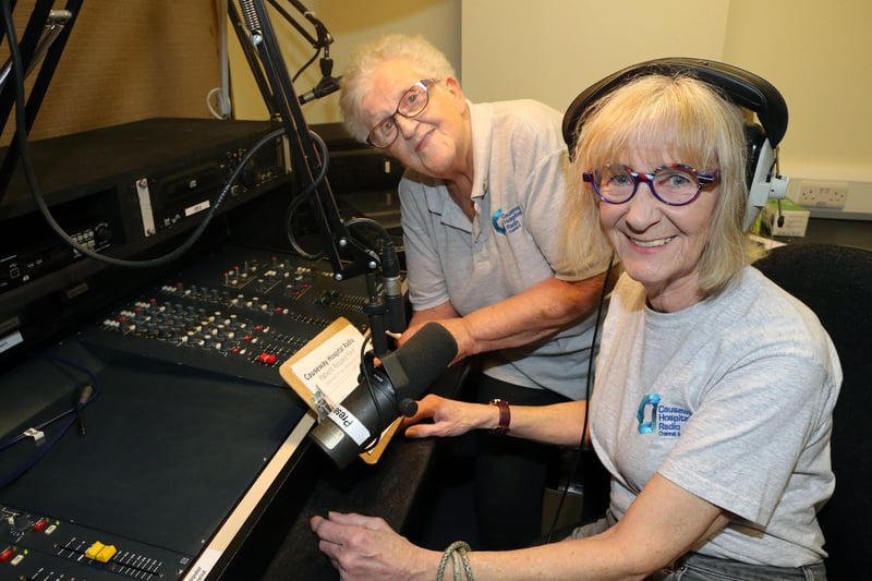 Eleanor Acheson and Barbara Gray in the Causeway Hospital Radio studio.