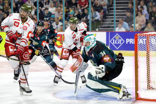 Belfast Giants’ Tyler Beskorowany during Saturday’s CHL game at The SSE Arena, Belfast. Photo by William Cherry/Presseye