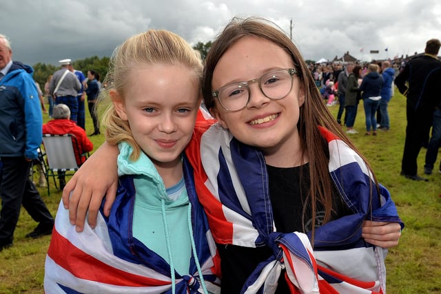 Sophie McBride, left, and Jodie White having fun at the RBP Last Saturday parade in Loughgall. PT35-208.