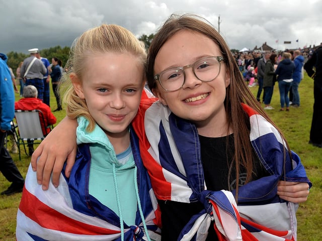 Sophie McBride, left, and Jodie White having fun at the RBP Last Saturday parade in Loughgall. PT35-208.