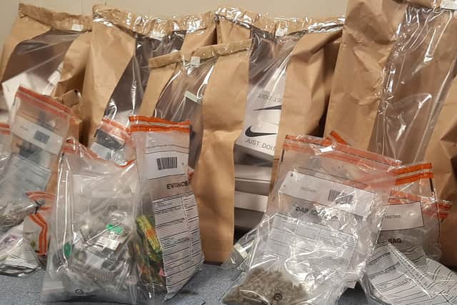 Some of the items seized by police after a proactive policing operation at addresses in Newtownards and Newtownabbey on Saturday, September 2. Photo submitted by the PSNI