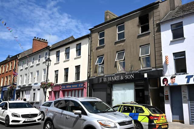 The scene of the fire on Main Street in Ballymoney on Tuesday, July 1. Picture: Stephen Hamilton / Presseye