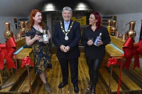 Cllr Billy Webb with Jo Davison and Fiona McAlinden, co-founders of Belfast Artisan Gin School