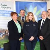 Pictured at the Survey Launch event at Balmoral Show 23 are Christine Kennedy – NFU Mutual Charitable Trust, Jim McLaren, NFU Mutual Charitable , Veronica Morris – CEO Rural Support, Martin Malone – NFU Mutual Charitable Trust, Gillian Reid – Head of Farm Support, Rural Support and Gemma Daly, Chair of the board – Rural Support.