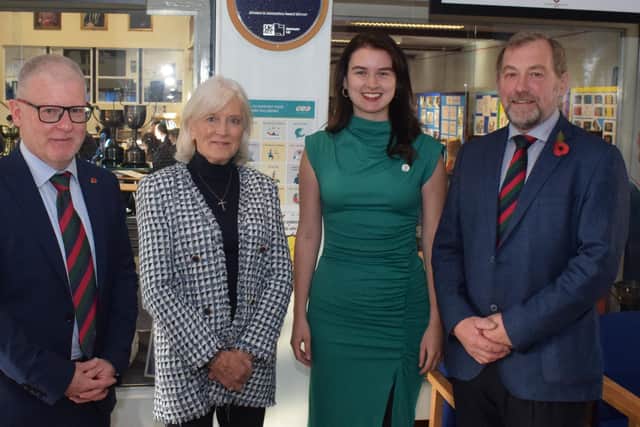 L-R Headmaster, Dr David Carruthers, Heather Hamilton, Coleraine High School Former Pupils' Association, Naomi McGregor and Fred Mullan, Coleraine Academical Institution Former Pupils' Association. Credit Coleraine Grammar School