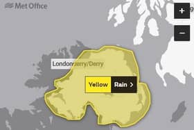 A yellow weather warning for rain is in place across Northern Ireland. Picture: Met Office.