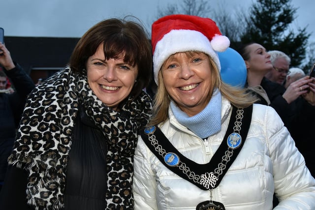 Lord Mayor of ABC Council, Alderman Margaret Tinsley and Councillor Julie Flaherty pictured at the Christmas lights switch on at the Legahory Centre, Craigavon. PT49-213.