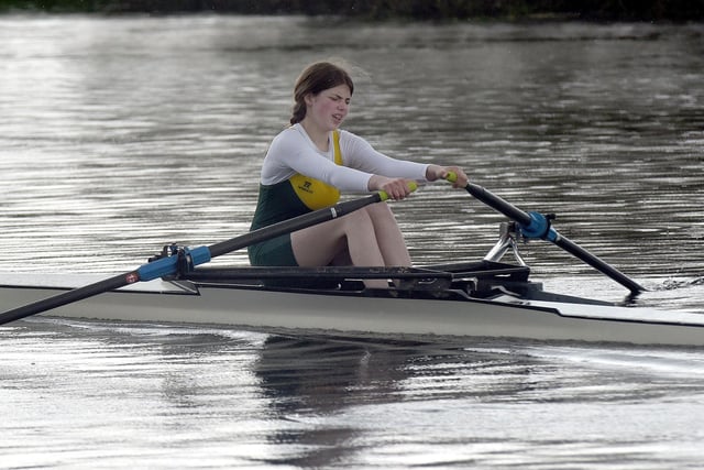 Niamh McDonald taking part in the Junior Girls 15 singles at the regatta on the River Bann in Portadown on Saturday. PT17-234.