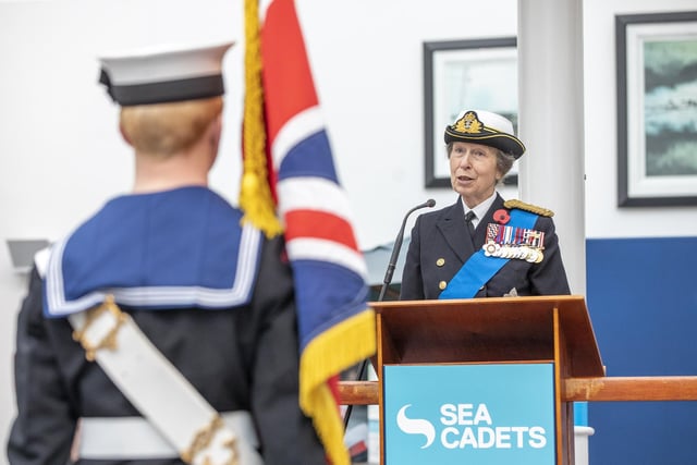 The Princess Royal addressing the 80th anniversary ceremonial event.