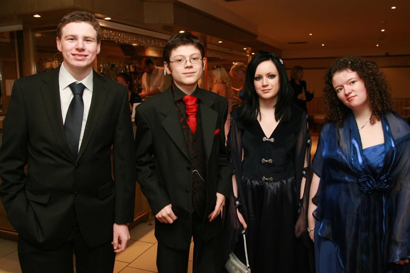 Pictured at Knockagh Lodge for Ulidia Integrated College formal were Carl Nelson, Andrew Heald, Cheryl Donnelly and Natalie Simmons. Ct07-028tc