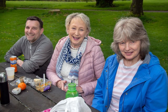 Enjoying the Shankill Parish Picnic in the Park are from left, Iain Uprichard, Maureen McLoughlin and Liz Mills. LM19-206.