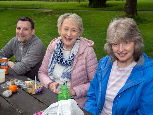 Enjoying the Shankill Parish Picnic in the Park are from left, Iain Uprichard, Maureen McLoughlin and Liz Mills. LM19-206.