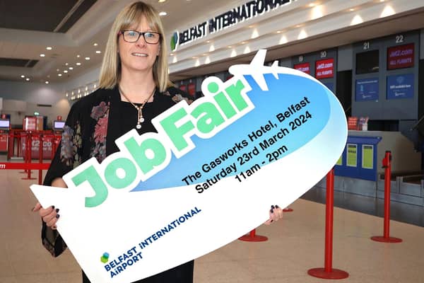 Jaclyn Coulter, human resources manager at Belfast International Airport announces the upcoming job fair on Saturday, March 23. Picture: Peter O'Hara Photography