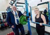 Sinead McGlade, Fitness Instructor at Crumlin Leisure Centre, is pictured with the Mayor of Antrim and Newtownabbey, Councillor Neil Kelly, at the recent launch of Crumlin’s newly refurbished fitness suite.
