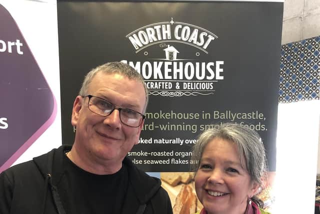 Ruairidh and Melanie of North Coast Smokehouse in Ballycastle, a producer of delicious cured salmon and other fish