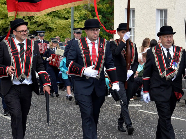 RBP Sir Knights on the march in Loughgall on Saturday. PT35-215.