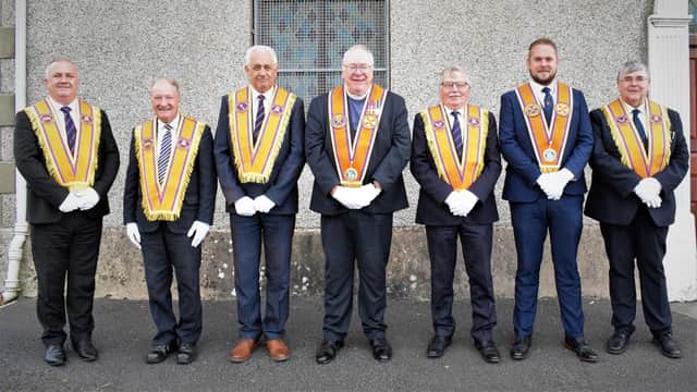 District Officers and Wor. Bro. Rev. Mervyn Gibson. Pic credit: Dundrod Temperance