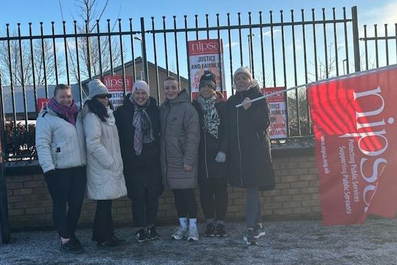 Tannaghmore PS, Lurgan EA workers pictured during Thursday's strike.