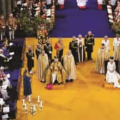 King Charles III and Queen Camilla after being crowned during their coronation ceremony in Westminster Abbey, on May 6, 2023 in London, England. The Coronation of Charles III and his wife, Camilla, as King and Queen of the United Kingdom of Great Britain and Northern Ireland, and the other Commonwealth realms takes place at Westminster Abbey today. Charles acceded to the throne on 8 September 2022, upon the death of his mother, Elizabeth II. (Photo by Andrew Matthews - WPA Pool/Getty Images)