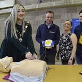 Cllr Leah Smyth is joined by Maria McCreight from Staff Training along with Council Community Facilities staff, Paul Townsend and Jordan Mairs at the launch of the CPR and AED Training at Stiles Community Centre.
