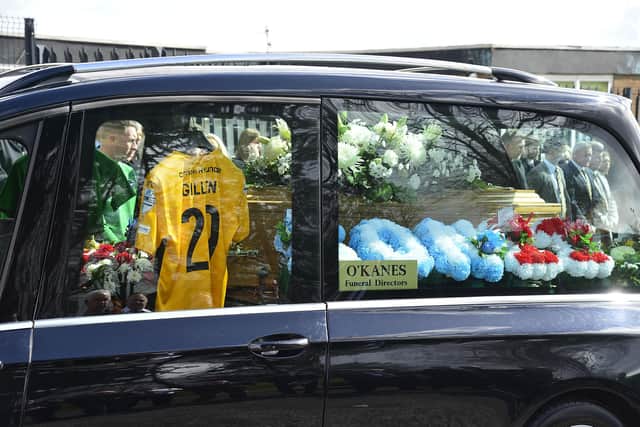 The funeral of a young footballer Aodhán Gillen who died following a road traffic collision in Newtownabbey took place on Easter Monday. Picture: Arthur Allison/Pacemaker.