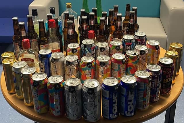 Items of alcohol confiscated from young people on Larne line trains on Saturday. Picture: PSNI