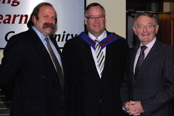 Although born in Burma, Dick Strawbridge grew up in Northern Ireland and attended Ballyclare High School in the early 1970s. After a career in the Army, Strawbridge became a household name, appearing on Scrapeheap Challenge and Escape to the Château. He is pictured on the left with former principal of Ballyclare High David Knox and Dr Robert McMillen at the school's awards ceremony in 2009.