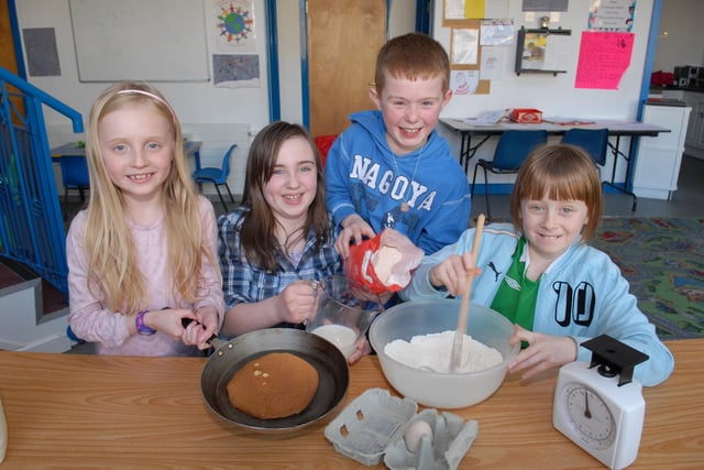 Joining in with the traditional pancake making on Shrove Tuesday 2010 were Tara Murphy, Megan McMurray, Kyle Magill and Bobbi Surgeoner, who had great fun helping make the sweet treats at the Larne YMCA After Schools Club.