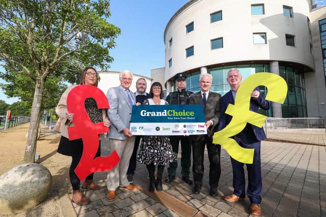Pictured at the launch of Grand Choice Castlereagh South are: Leeanne Magee, Choice Acting Regional Head; Cllr Alan Givan, Lisburn & Castlereagh PCSP Chair; Stephen Harland  Arc Housing; Lynsey Gray, LCCC Good Relations Officer; Chief Inspector Ian McCormack, Lisburn & Castlereagh PSNI; Cllr Thomas Beckett, Communities & Wellbeing Chairman and Des Marley, NIHE. Pic credit: Lisburn and Castlereagh City Council