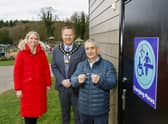 Lord Mayor of ABC Borough Council, Councillor Paul Greenfield at one of the new Changing Places facilities with Clare Weir, Community Sport Active inclusion officer and Philip Cassidy, Gosford Park manager.