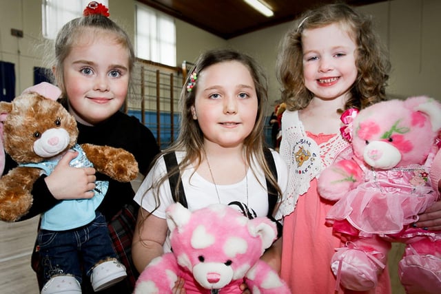 Chloe Hamilton, Leigha Stewart and Alice-Louise Kyle at the Build-A-Bear workshop, at Lisburn Central Primary School in 2009