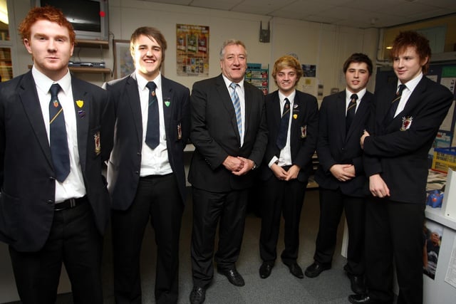 The SDLP'S Pat Catney pictured with students at Wallace High School in 2010