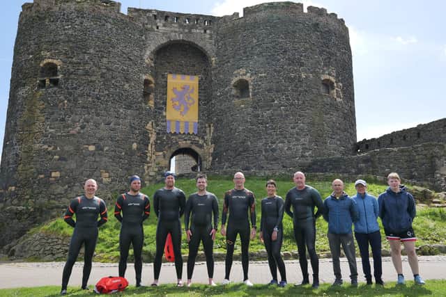 Preparing for the Belfast Lough Swim 2023, from left to right, are: Ray Williams, Mark Francey, Chris Soeters, Conor Sheridan, Arthur Marshall, Kathleen Monteverde, Stephen Hicks, Marty Wilgaus, Ally Cardwell and Rachael Horne. Missing from the photo are: Brian Critchley, Dave Rowlands, Pamela Kane, Alan Baxter and Neil Campbell.