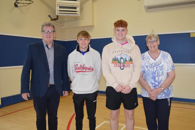 Chairperson of Board of Governors Allan Poots, Josh Quigley, Scott Allen and Vice-Chairperson of Board of Governors Marie Woods. Pic credit: Dromore High School