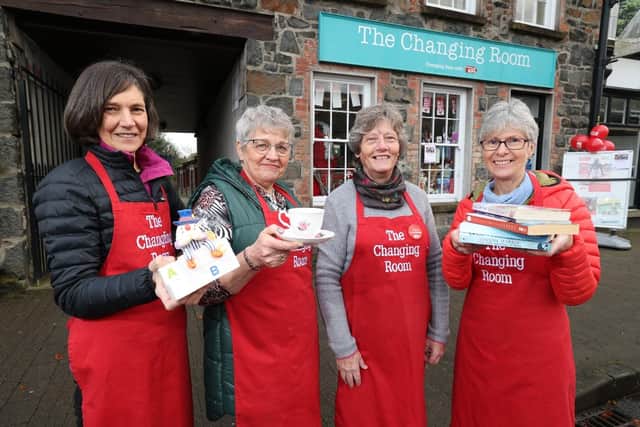 The shop is run entirely by volunteers - even its founder and manager, Rachel McCormick, receives no payment for her work. L-R, Rachel Henderson, Yvonne Black, Rachel McCormick and Moira Irwin. Credit: Press Eye/Matt Mackey