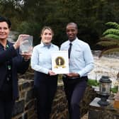 Celebrating Galgorm Resort's latest success are, from left;:Tara Moore, Head of Spa Operations; Emma Garrett, Thermal Spa Manager and Kenneth During, Thermal Spa Manager at Galgorm. Picture: Kelvin Boyes / Press Eye